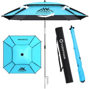 Patio Umbrella with Exclusive Black Coating, 7.2ft/7.8ft Heavy-Duty Double-Layer Nylon Canopy, Adjustable Tilt Sun Shade Outdoor Table Umbrella, UV Protection & Carry Bag for Beach, Fishing, Backyard
