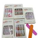 Press on Nails with Designs, Fake Nails Medium Long, 5 Packs (120 Pcs), French Tip Soft Gel Nails, Almond, Frosted, Bright-Diamond, Leopard-Print, Personal Fashion, Glue on Nails Kit