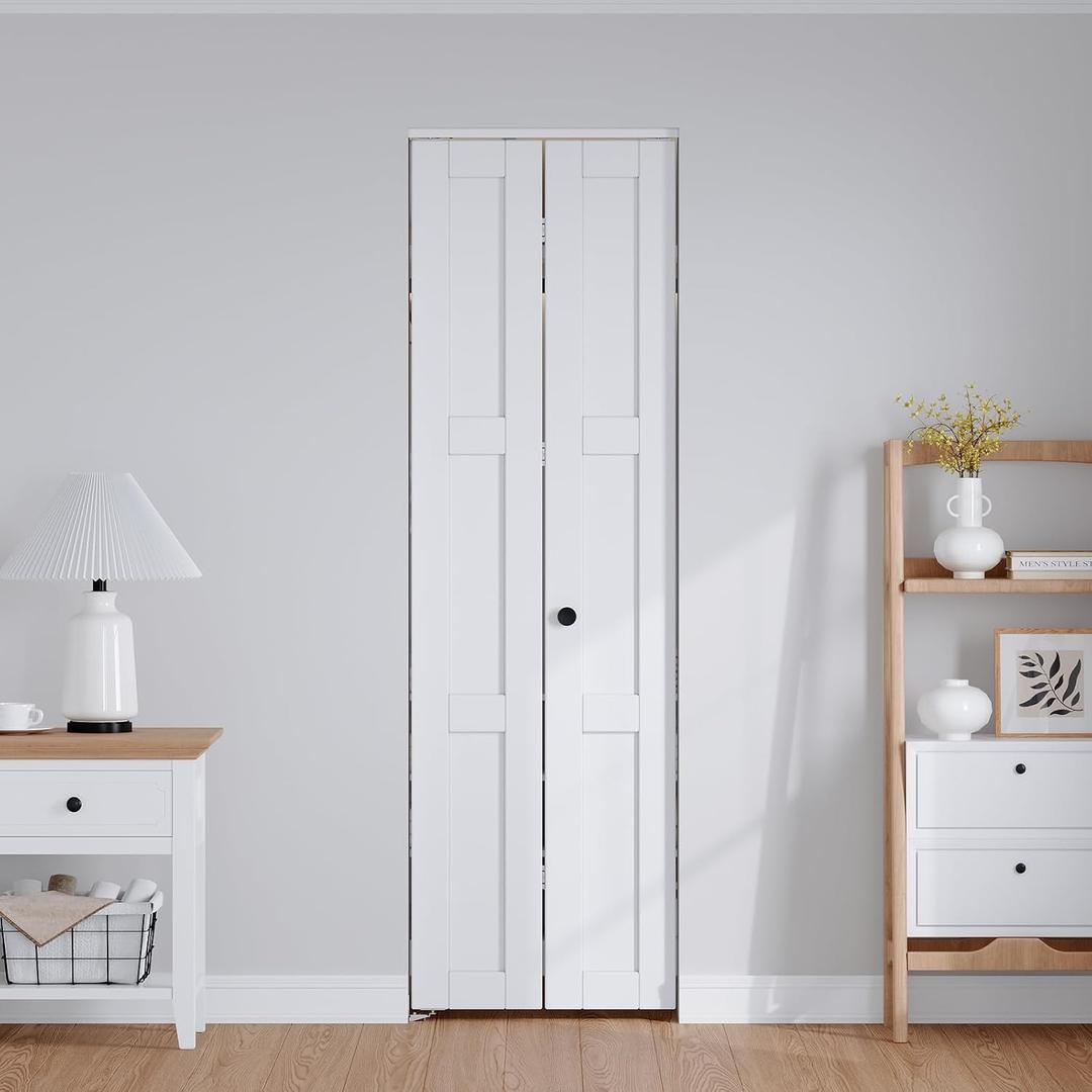 Bifold Closet Doors for 36"×80" Opening, Sliding Folding Barn Door with Hardware Kit Included, 3-Panel, MDF Wood Panel Covered with Water-Proof Scratch-Proof PVC Surface