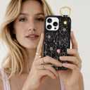 Petitian for iPhone 16 Pro Max Wallet Case - Women Girls Cute Girly Aesthetic Unique Design Leather Credit Card Holder Phone Cover Stand Wristband for iPhone 16 Pro Max, Line Floral