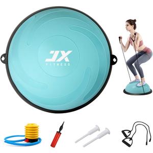 JX FITNESS 58cm Balance Half Ball Trainer, Stability Exercise Yoga Half Ball with Resistance Bands & Pump - Improve Core and Ab Strength with Full Body Home Gym Workouts Or Fitness Training (green)