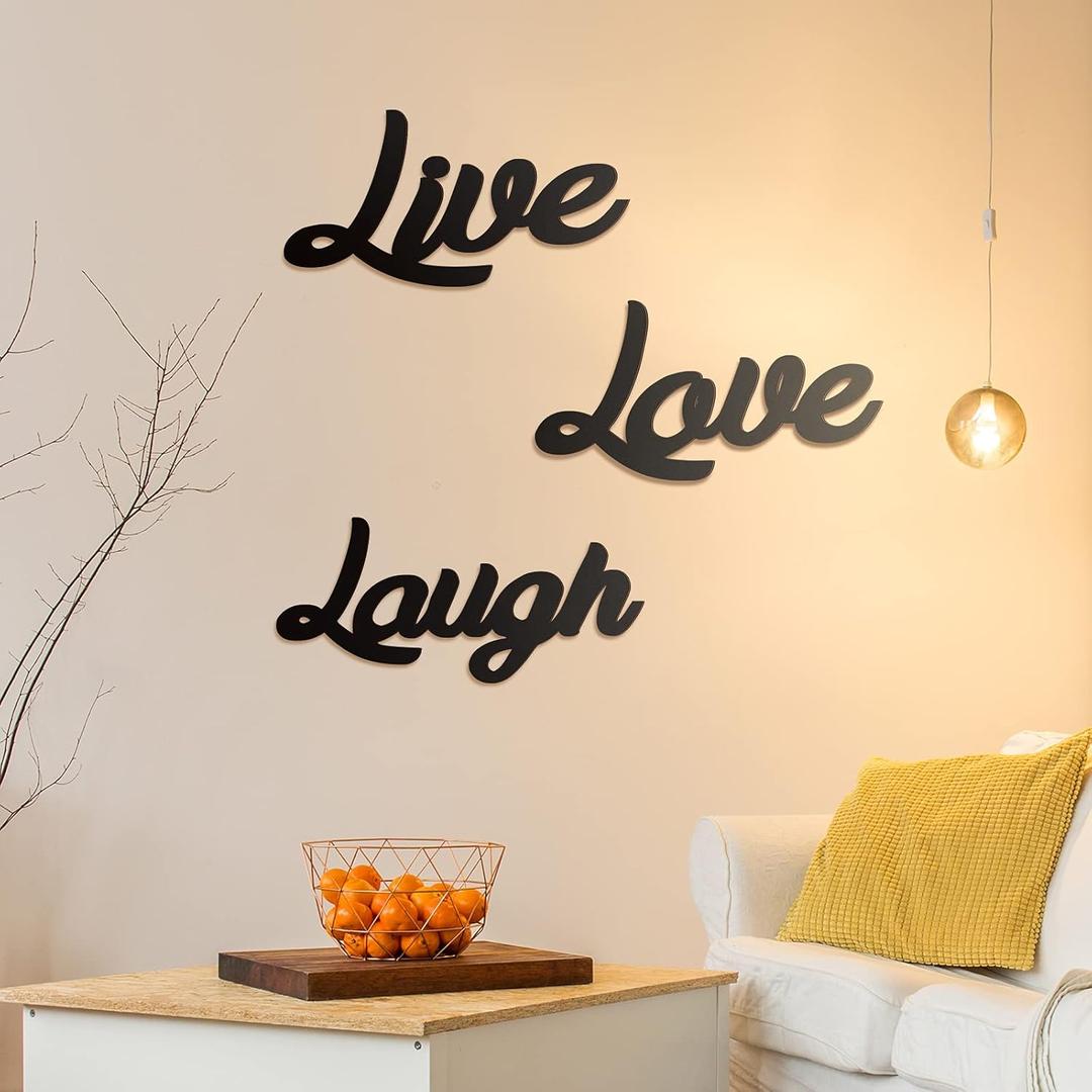 Jetec 3 Pieces Wooden Cutout Sign Rustic Wood Word Sign Decorative Wooden Block Word Letter Farmhouse Home Decor for Living Room Wall Decor(Live, Love, Laugh)