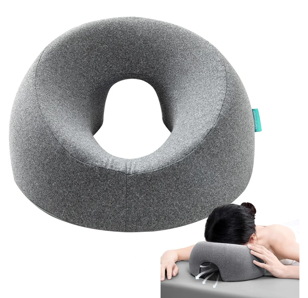 Face Down Pillows for Massage Table, Massage Headrest for Bed, Face Pillow for Stomach Sleeping, BBL Pillow After Surgery Post Eye Surgery & Vitrectomy Recovery, Removable Cover Grey