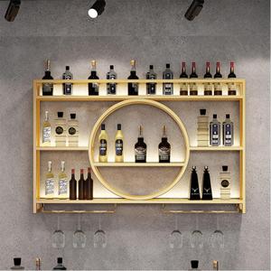 Metal Wine Rack Bar Shelves Wall Mounted Kitchen Storage With Wine Glass Holder Liquor Shelf Mini Bar Liquor Bottle Display Shelf for Kitchen Dining Room Bar Decoration Gold/Black ( Color : Gold , Siz (100*80*15)