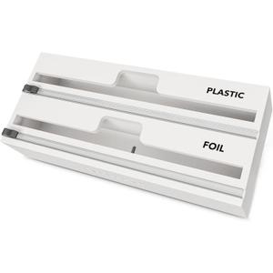 SpaceAid WrapNeat 2 in 1 Wrap Organizer with Cutter and Labels, Plastic Wrap, Aluminum Foil and Wax Bamboo Dispenser for Kitchen Storage Organization Holder for 12" Roll (White)