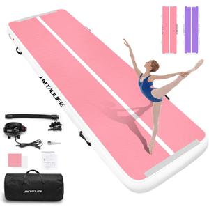 Inflatable Air Gymnastics Mat Tumble Track, 6.6/10/13/16/20ft Tumbling Mat Air Tumbling Track, Air Training Mat with Air Pump for Home/Water Fun/Gym/Yoga/Training/Cheerleading (Purple/Pink)