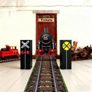 Teenyyou 3 Pcs Winter Train Birthday Party Decorations Express Train Backdrop Railroad Aisle Track Runner Traffic Crossing Sign Boxes for Party School Home Table Floor Wall Decor(Classic) (24 Inch x 10 ft)