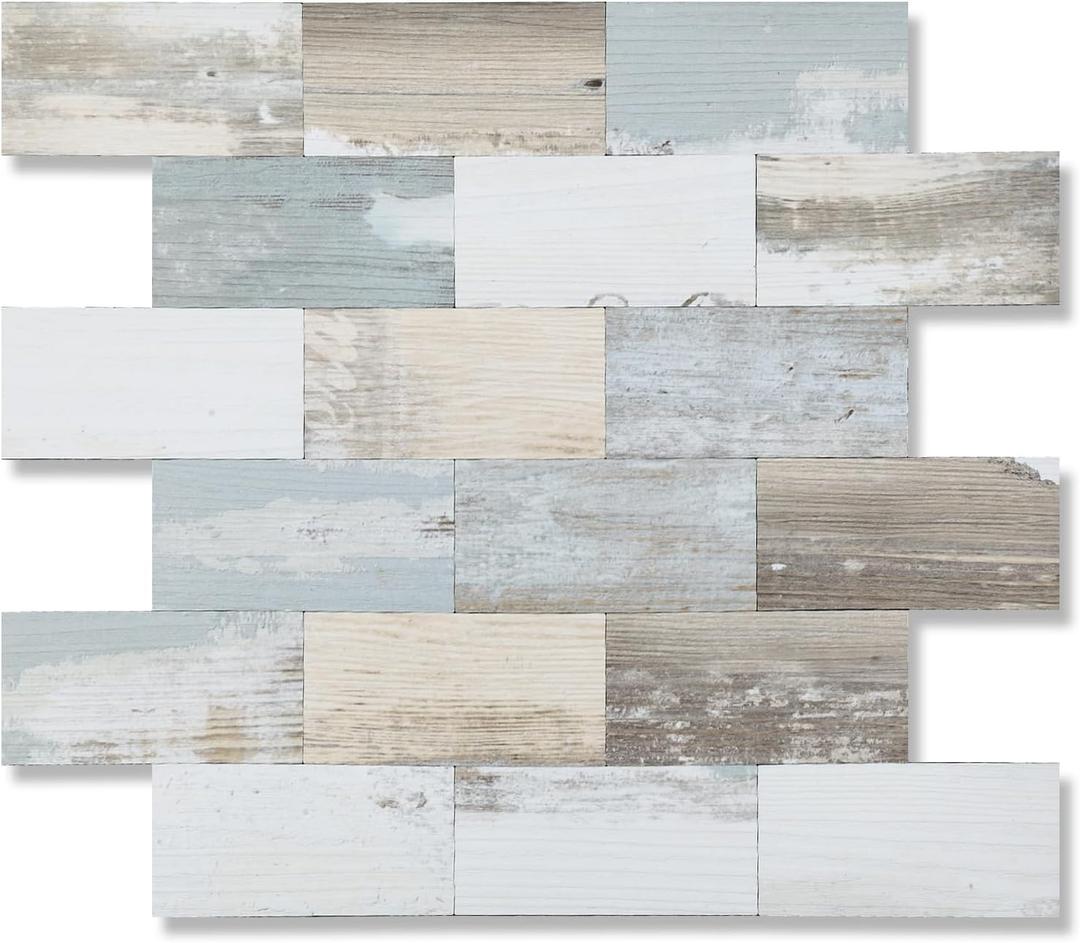 2026 New Upgrade Peel and Stick Backsplash Tile, Peel and Stick 11.34" X 11.57" Wall Tile for Kitchen, Bathroom, Fireplace, Laundry (Vintage Wood Grain, 10 Packs)