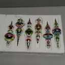 Soulchen 6 Pcs 6.3 Inch Glass Finial Christmas Ornaments Silver Drop Hanging Christmas Tree Hanging Ornament Vintage Finials Glass Assorted Mercury Decor for Xmas Tree Party Holiday Decoration