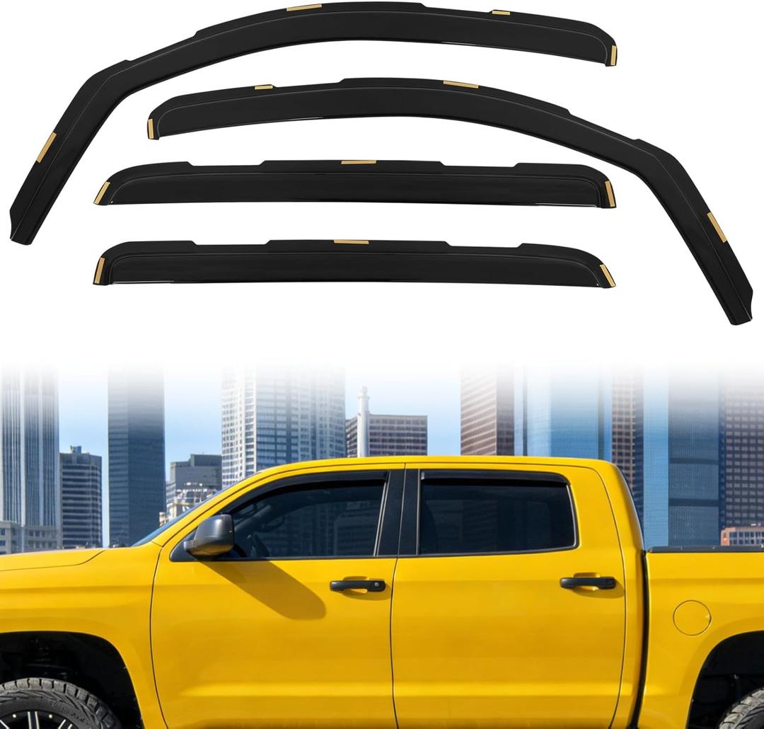 in-Channel Window Rain Guards Deflectors Fit for 2007-2021 Toyota Tundra CrewMax Cab Truck Window Visor Vent Visors Wind Deflector Accessories, 4Pcs