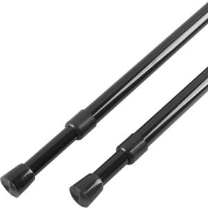2 Pcs Spring Tension Curtain Rod Adjustable 28 to 40 Inches, 5/8" Diameter, Black, Expandable Spring Loaded Tension Rods For Window No Drilling