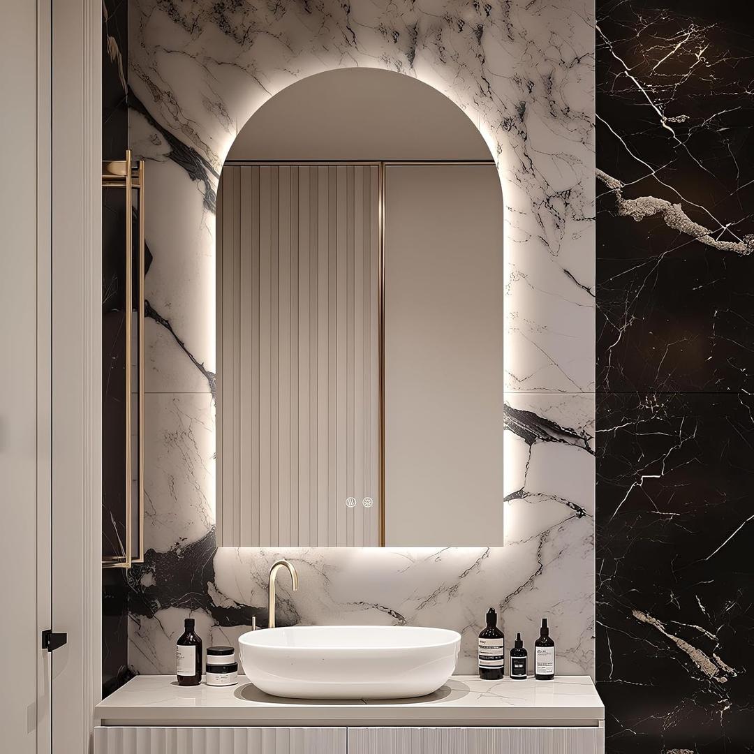 Arched LED Bathroom Mirror, 40"x24" Arch Frameless Backlit Mirror with Lights Vanity Mirror for Makeup, Anti-Fog, Dimmable, 3-Color, Memory Function, IP65 Waterproof, UL Listed, Vertical