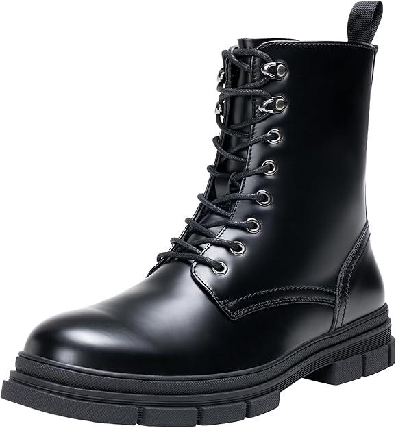 Jousen Mens Boots High Top Motorcycle Boots Fashion Zipper Mens Casual Boots Chukka Dress Combat Boots, Black US 11.5