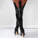 YING LAN Over the Knee High Boots for Women Sexy Zipper Pointed Toe High Heel Faux Leather Surgical Stretch Riding Thigh High Boots Black, Size: 7.5