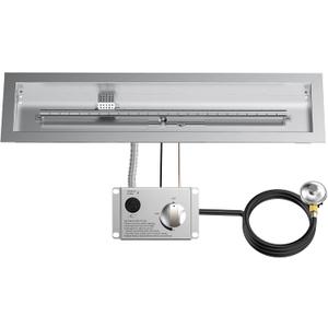 Skyflame 30" Linear Stainless Steel Fire Pit Drop-in Burner Kit with Flame Sensing, Electronic Spark Ignition, and Propane Regulator Hose Set