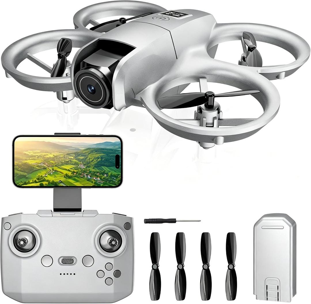 Drone with Camera 1080HD Features One Key Takeoff/Landing, Altitude Hold, Headless Mode, 3D Flips, Trajectory Flight3 Speed Modes, Easy to Fly for Beginners, Silver Gray