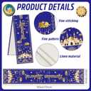 Ramadan Mubarak Table Runner, 13x72 Inch Blue Gold Eid Mubarak Table Runner for Home Party Decoration, Crescent Moon Star Eid Family Party Dining Room Table Decorations