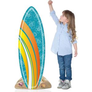 Geelin 47" H Surfboard Cardboard Cutout Stand up Summer Surfboard Party Decoration Hibiscus Pattern Tropical Outdoor Decoration Life Size Photo Prop for Beach Hawaiian Luau Pool Party Supplies