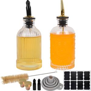 ChezMax Coffee Syrup Dispenser Bottles, 7 oz Glass Containers with Metal Pour Spout, Coffee Bar Accessories, 2 Pack