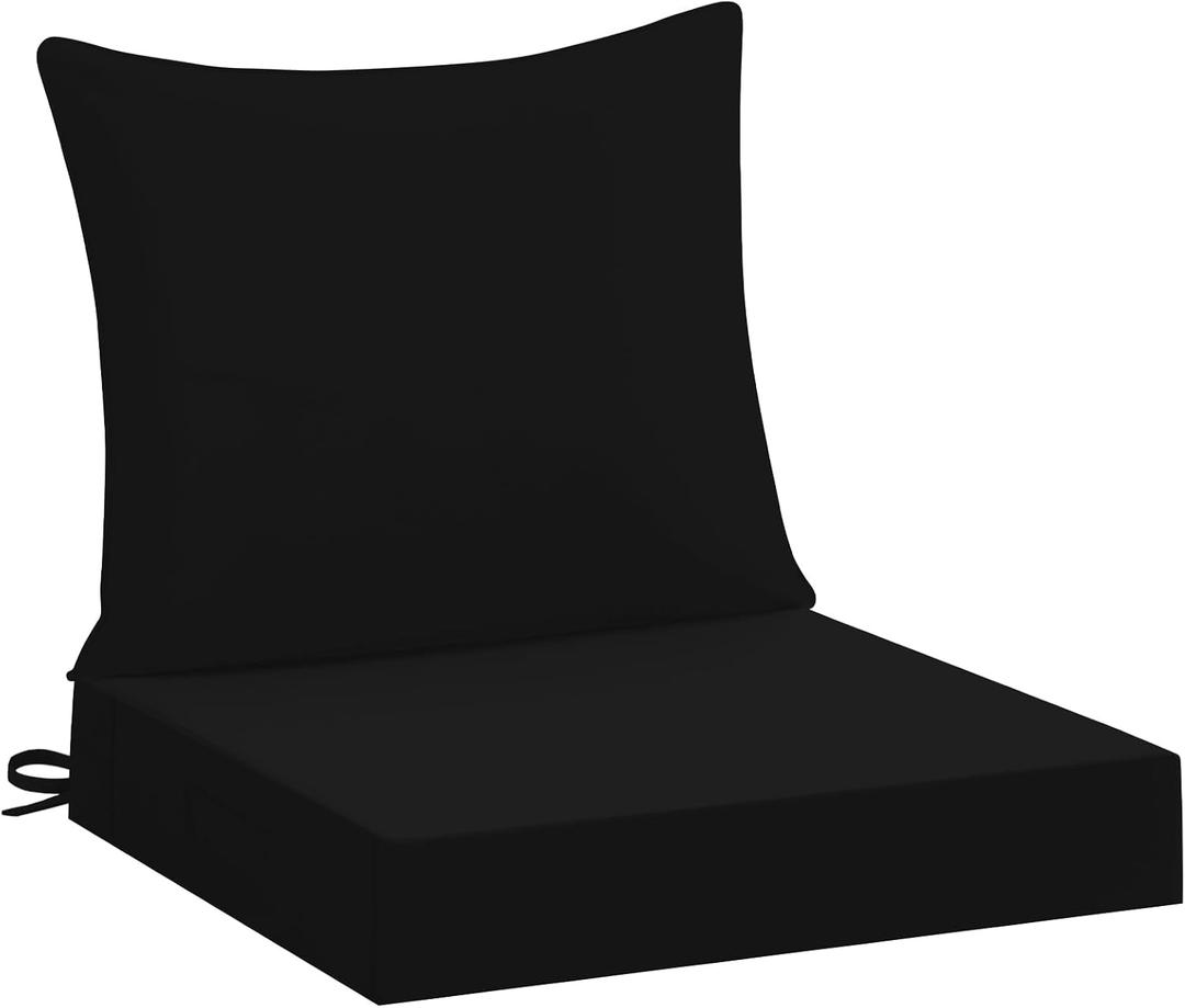 downluxe 22x22 Outdoor Chair Cushions, Waterproof Fade Resistant Patio Furniture Cushions with Handle & Removable Cover, Deep Seat Outdoor Cushions for Sofa, Couch and Patio Chairs, Black