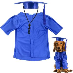 GraduatePro Dog Graduation Cap and Gown Costume Set - Adjustable Knit Fabric with Gold Tassel,  Dogs & Cats to Medium Dogs, Washable Formal Pet Graduation Attire (Royal, L)