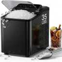 Typhur Fast Nugget Ice Maker Countertop, Chewable Pebble & Pellet Ice Machine with Self-Cleaning Pump & 8-Pack Cleaners, 35lbs/24H Crushed Ice for Kitchen, Bar, RV, Outdoor (Black Stainless Steel)