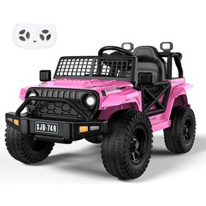 Evmore 12V Kids Toddler Ride On Truck Electric - 7Ah Large Battery Electric Vehicles with Remote Control, 2 Speeds, LED Lights, Horn, Music for Kids Pink