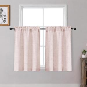 OWENIE Blush Pink Cafe Curtains 36 Inch Length 2 Panels Set, Light Filtering Textured Short Kitchen Curtains Over Sink, Small Window Curtain Tier for Cabinet Bathroom RV Camper Basement, 30"W by 36"L