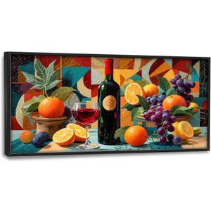 Large Wine Wall Art for Kitchen Dining Room Grapes Fruit Pictures Wall Decor Wine Bottle Canvas Print Painting Home Framed Artwork Decoration Gifts for Bedroom Office 30"x60"