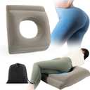 HOMBYS Inflatable BBL Pillow After Surgery for Sleeping,Brazilian Butt Lift Pillow Post Surgery Recovery with Manual Inflatable Bag,Portable BBL Chair with Hole,BBL Recovery Must Haves,Khaki,26x24 (Medium(26.4x24.8x5.9in))