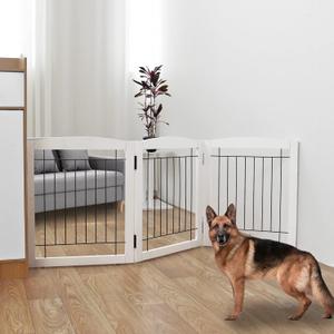 ZJSF Freestanding Foldable Dog Gate for House Extra Wide Wooden White Indoor Puppy Gate Stairs Doorways Pet Gate Tall Dog Fence 3 Panels Fence (3 Panels60''W x 24''H)