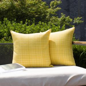 Kevin Textile Pack of 2 Decorative Outdoor Waterproof Throw Pillow Covers Stripe Pillowcases Modern Cushion Cases for Patio Couch Bench 16 x 16 Inch Yellow