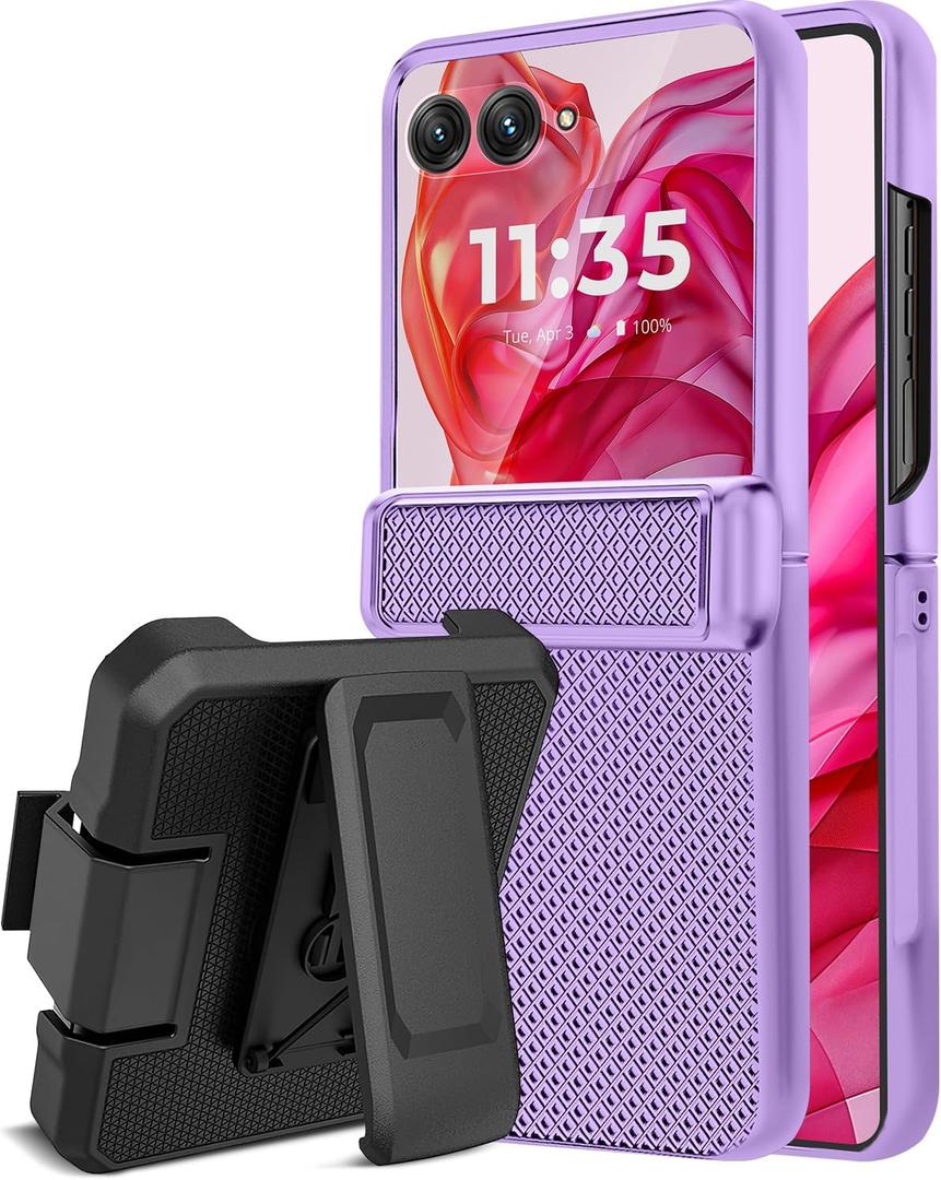Miimall for Motorola Razr Plus 2024 Case with Belt Clip,Razr Plus 2024 Case Kickstand & Holster Clip Military Shockproof Rugged 360 Rotating Heavy Duty Phone Cover for Moto Razor 50 Ultra,Purple