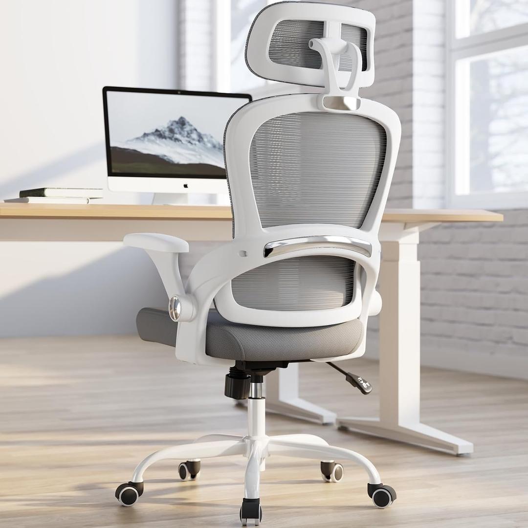 TRALT Office Chair - Ergonomic Office Chair with Back Support, Computer Chair - Home Office Desk Chairs, 330lbs Wide Seat Big and Tall Office Chairs with Headrest, Comfy Desk Chairs (Grey), Medium