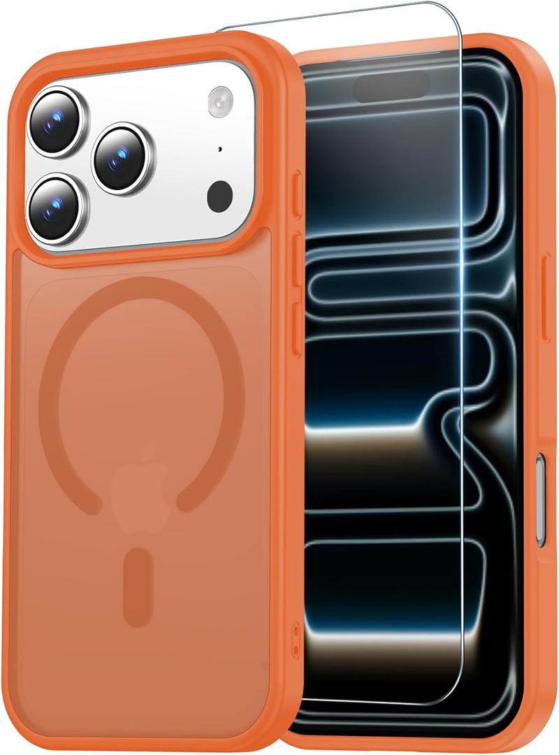 Temdan for iPhone 17 Pro Max Case with Screen Protector, Compatible with Magsafe, Anti-Yellowing, Military-Grade Protection, Shockproof Slim Magnetic Phone Case Cover, Orange