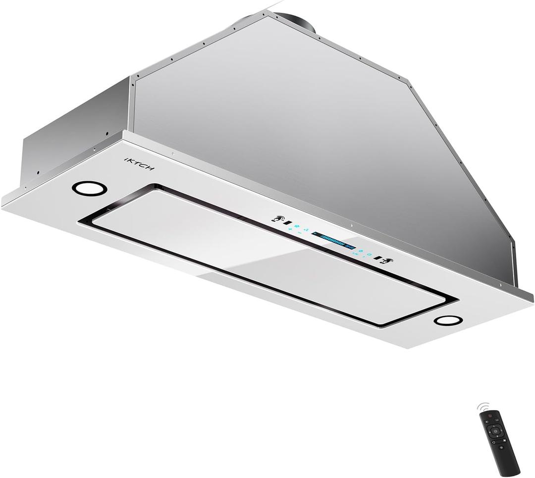 IKTCH New 30" Range Hood Insert, 900 CFM Ducted/Ductless Range Hood with 4 Speed Fan, White Stainless Steel & Tempered Glass Range Hood 30 inch with Gesture Sensing&Touch Control Making life Smarter