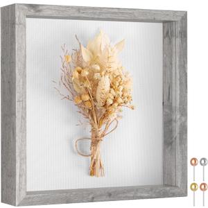 Califortree 8x8 Shadow Box Picture Frame - Memory Box Display Case for Memorabilia Flower Awards Medals Wedding Photos and Keepsake, Gray
