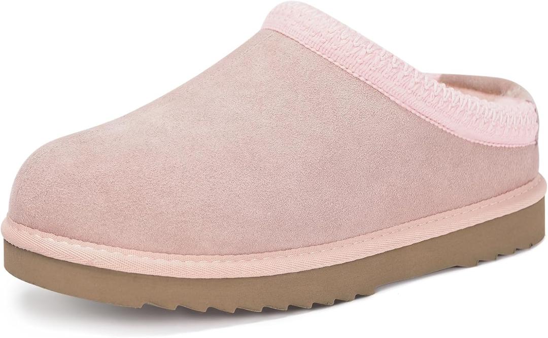Women's Men's Slippers Platform Mini Boots for Women Genuine Suede Platform Slip-on Slippers Cozy Water Resistant Faux Fur Warm Winter Fuzzy House Shoes Indoor Outdoor (Pink)