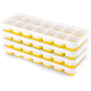 Ice Cube Trays 4 Pack, Airabc Silicone Ice Cube Trays with Removable Lid, Easy-Release Flexible 14-cube Ice Trays, LFGB Certified and BPA Free, Stackable Ice Trays with Covers for Cocktail, Freezer (Yellow)