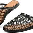 Women's Mesh Mules Breathable Slip-On Net Flats Lightweight Mesh Ballet Flats for Women for Casual Or Indoor Wear (6, Black)