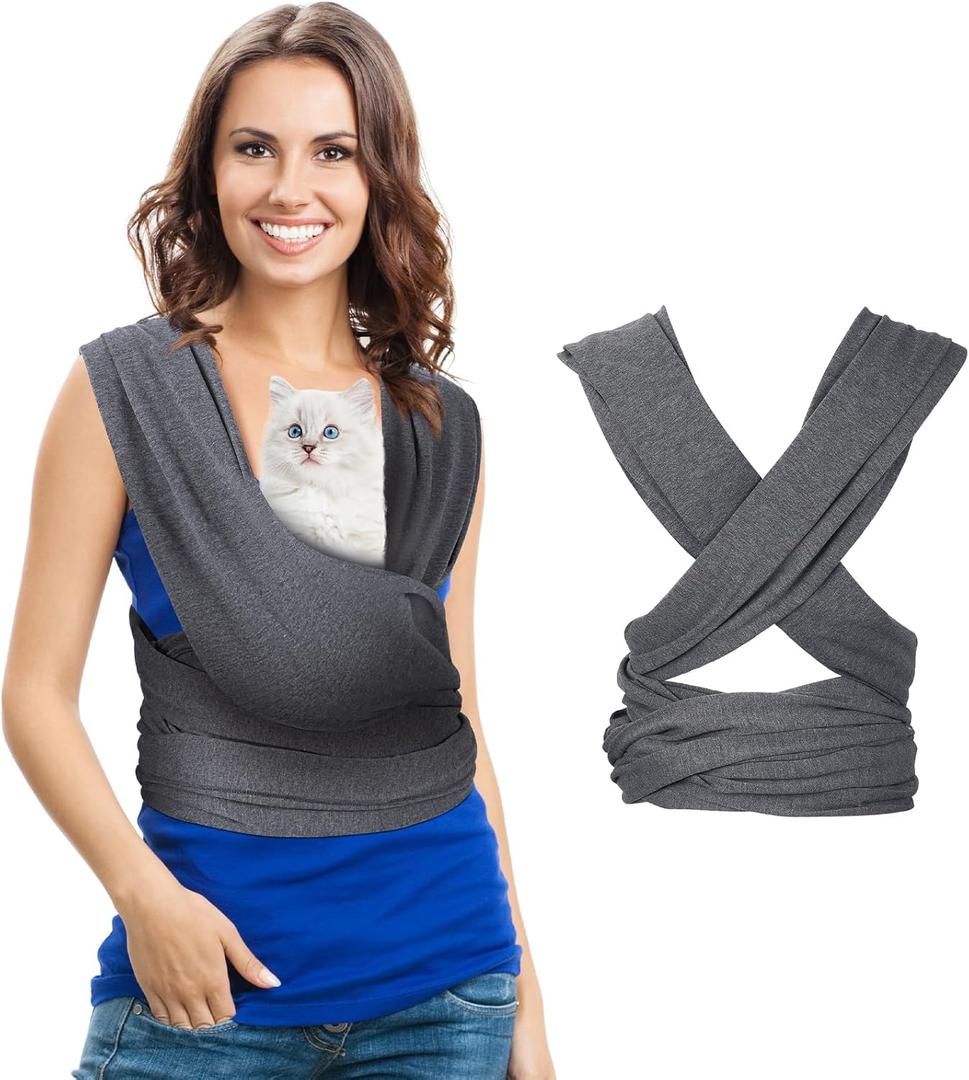 Dog Sling Carriers, Cat Wrap Carrier Chest, Front Facing Dog Sling, Hands Free, Size Adjustable, Soft Cotton, Swaddle Bag for Outdoor(Grey) 9.45"L x 7.48"W x 2.36"H