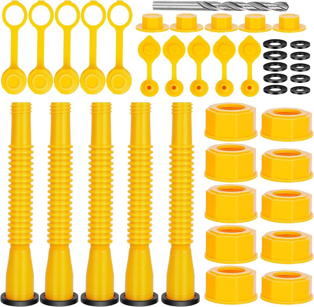 Godboy Gas Can Spout Replacement, Gas Can Nozzle, (5 Kit-Yellow) Flexible Pour Nozzle Suitable for Most 1/2/5/10 Gal Oil Cans, Fuel Can Spout Replacement