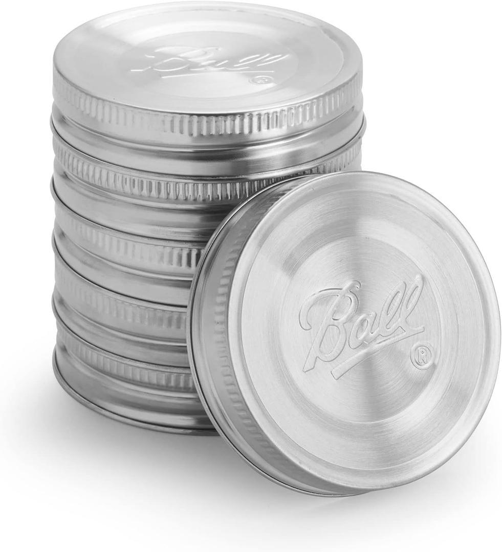 Ball Jar Stainless Steel One-Piece Mason Jar Lids, Wide Mouth, 6-Pack, Silver