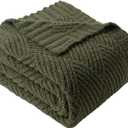 Battilo Olive Green Chenille Throw Blanket for Couch, Soft Diamond Textured Knit Green Blanket, Cozy Lightweight Decorative Blankets for Sofa, 50"x60"