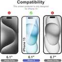 NEW'C 3x for iPhone 15 Screen Protector (6.1 inches)+ 3x Camera Lens Protector, Sensor Protection, Case Friendly Tempered Glass Film + Dust Plug- Easy installation tool include (Transparent)
