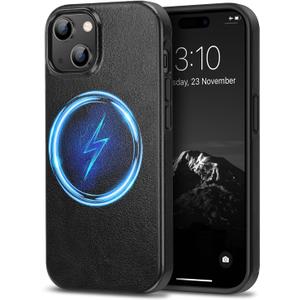 TENDLIN Magnetic Case Compatible with iPhone 15 Premium Leather TPU Hybrid Case (MagSafe) Black