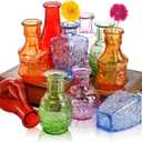 DEAYOU 10-Pack Glass Bud Vases for Decor, Small Vintage Flower Vases for Centerpieces, Crystal Colored Glass Single Bud Vase, Mini Rustic Glass Vase Antique Tiny Floral Bottle for Table, Plants, Home