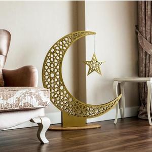 Metal Crescent Moon with Star Ramadan Decoration Tabletop Decor Mubarak Art Ramadan Kareem