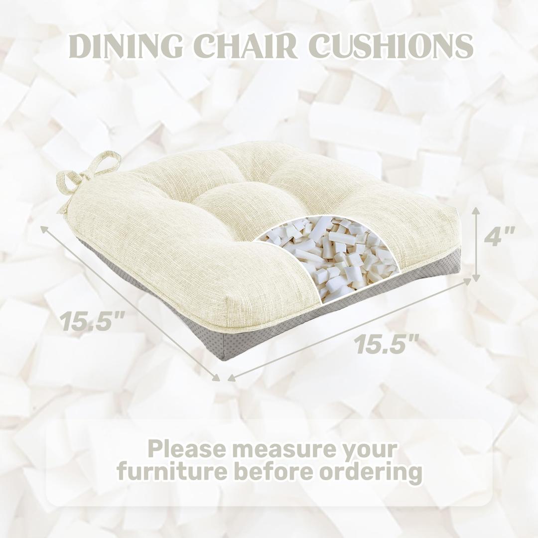 Chair Cushions for Dining Chairs, Tufted Memory Foam Chair Pads with Non-Slip Backing, Kitchen Seat Cushions with Ties, Washable Seat Pads Set, 2 PCS