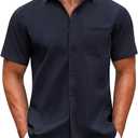 COOFANDY Mens Short Sleeve Casual Button Down Shirts Summer Untucked Dress Shirts with Pocket, Navy Blue, XL